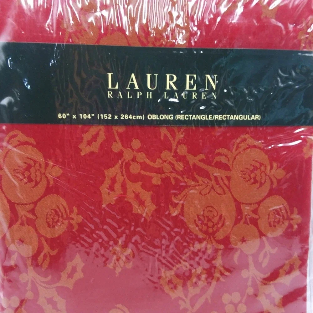 Ralph Lauren Brigitte Damask Red Bronze Tablecloth 60x104 Oblong Rectangle Holly